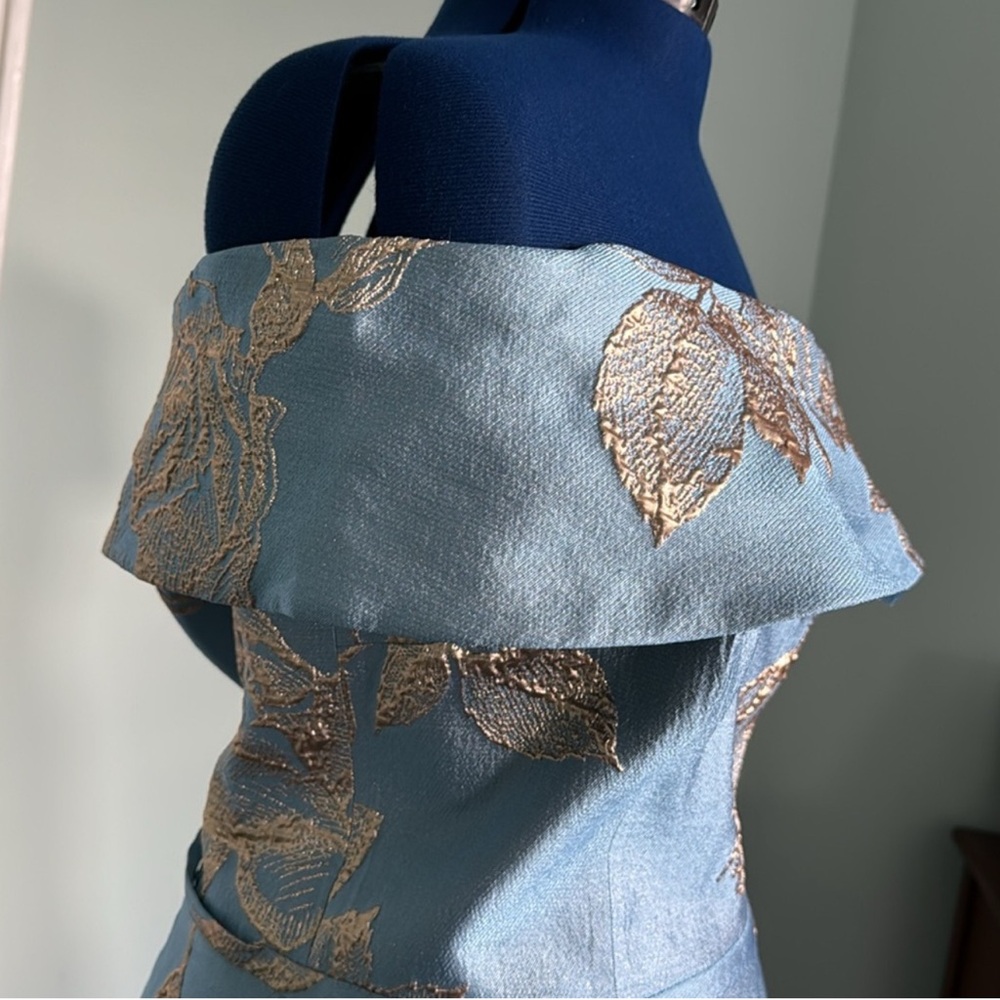 Teri Jon Turquoise w/ Silver Floral MOB or MOG Size 14 Dress - Picture 3 of 8